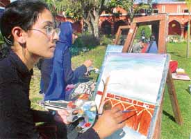 Students take part in on-the-spot painting competition at Khalsa College for Women