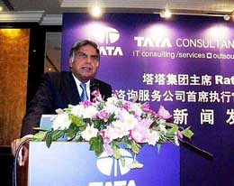 The Chairman of Tata group of companies, Ratan Tata, speaks at a Press conference