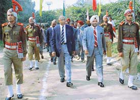 Lieut-Gen J.J. Singh, GOC-in-C, Western Command (right), and Mr Rajan Kashyap, Chairman, CLTA, after inaugurating a residential hostel at CLTA Stadium 