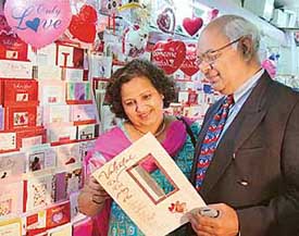 The Laroyias in search of a Valentine’s Day card that would express the way they feel about each other at a card shop