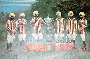 The Patiala Tigers polo team. To the left of the trophy is Maharaja Bhupendra Singh