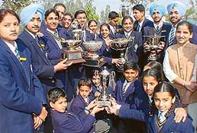 Students of Yadavindra Public School, Mohali, who received awards at the 25th Founders Day of the school