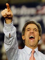 US Democratic presidential candidate Senator John Kerry laughs and points into the crowd