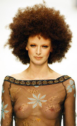 A model wears an outfit from British designer Ronit Zilkhas autumn/winter collection 2004, during London Fashion Week.