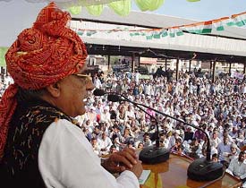The Leader of the Opposition in the Haryana Assembly, Mr Bhupinder Singh Hooda, at a Congress rally at Israna in Panipat district