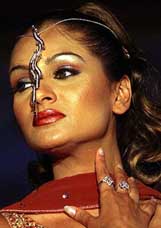 A model displays diamond jewellery at a show to launch the "Glitterati" collection in Mumbai on Thursday.