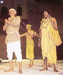 A scene from the play Charan Das Chor which was staged at the NIS Sports Complex in Patiala 