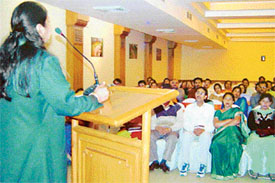 Parents of students of Pre-nursery Class of The Gurukul interact with experts during an orientation programme held on the school premises