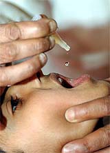 Polio drops being administered to a child in Srinagar on Sunday