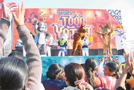 Famous cartoon characters at a show in Ludhiana on Sunday