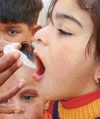 Polio drops being administered to a child in Ludhiana