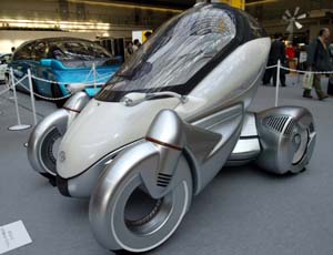 Toyota Motor Corp’s futuristic electric vehicle ‘PM’ (Personal Mobility with Visual Communication System) on display at the Energy and Environment Exhibition in Tokyo.