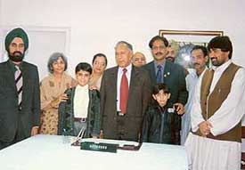 Dr Mohammad Ayub from Pakistan with the Governor of Punjab, Justice O.P. Verma, at Raj Bhavan. along with the two children who underwent heart surgery at the PGI