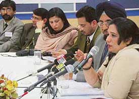 Dr Farzana Nazir addresses a press conference at Fortis Hospital, Mohali
