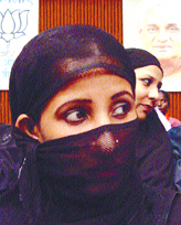 A Muslim woman at the Minorities Vikas Sammelan in the Capital on Wednesday.