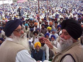 Mr Parkash Singh Badal and Capt Kanwaljit Singh at a rally in Ghanaur