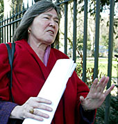 A former member of Prime Minister Tony Blairs Cabinet, Clare Short, avoids reporters' questions