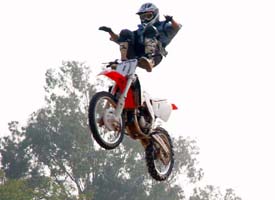 Revat Dhillon sores high as he takes a jump during a practice session at the Circus Ground, Sector 17, Chandigarh