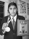 Mentally challenged Hunny Saini, who had won a gold medal in Badminton at Special Olympic held in Dublin in June, 2003.