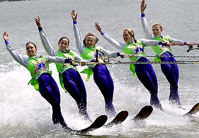 Members of the US club "Stars of Florida" participate in a water ski show ahead of the F1 World Powerboat Championship in Mumbai 