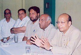 Congress spokesman Abhishek Singhvi addresses a press conference in Ludhiana