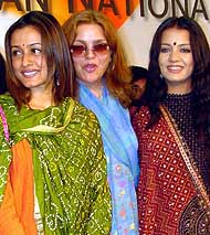 Bollywood actresses Namrata Shirodkar, Zeenat Aman and Celina Jaitley at the Congress office in Delhi on Friday. 