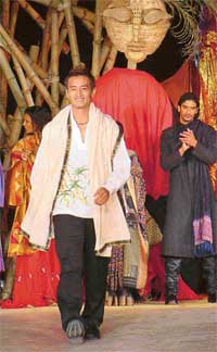 Indian football star Baichung Bhutia at a fashion show during the seventh World Bamboo Congress 2004