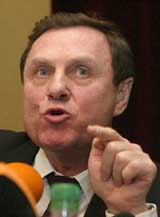 Russian presidential candidate Ivan Rybkin speaks at a news conference