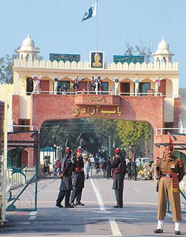 A view of the Wagah Joint Checkpost from the Indian side. Indian cricket fans will pass through it for the matches in Pakistan