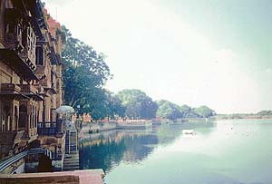 A view of Gajner Lake. The palace is on the left