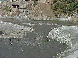 A view of soil dumped into the Suketi khud in Mandi district.