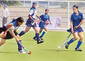 A hockey match in progress between Northern Railway and North-Eastern Railway in Ludhiana on Wednesday.