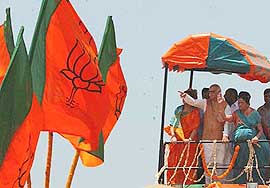 Deputy Prime Minister L. K. Advani during his Bharat Uday Yatra for the Lok Sabha election campaign in Kanyakumari on Wednesday.