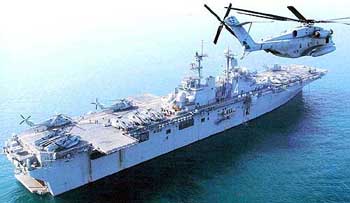 USS Boxer, one of the largest amphibious helicopter carriers, berths at Mormugao Port on Wednesday for a four-day recreational halt