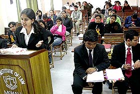 Law students take part in a moot court competition