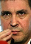 Basque radical leader Arnaldo Otegi in San Sebastian on Thursday. Otegi denied there was any relation between the ETA armed guerrilla group and the Madrid blasts and insisted that Arab groups could be behind the attack.