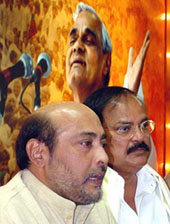 Bharat Hegde, son of the late R.K. Hegde, who formally joined the BJP, with BJP National President Venkaiah Naidu at the BJP headquarters in New Delhi on Thursday.
