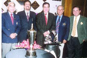 President of Indian Golf Union K N Harsh, Niranjan Thakur, H N Nanani, Navneet Nagpal and Kapil Channa of Jumbo Group at a press meet at The Grand to announce the Indian Open Golf Championship