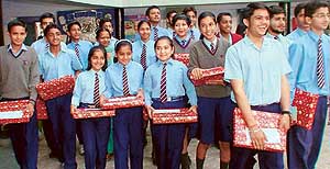 The sports achievers of the year 2003-2004 of DAV Public School, Sector 8, at a function held on the school premises on Friday