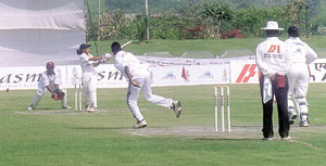 An action scene in the fifth match of the One-Day Series between the womens cricket teams of India and the West Indies played at Gurgaon.