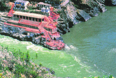 An aerial view of Deoprayag, where the Bhagirathi merges with the Alaknanda