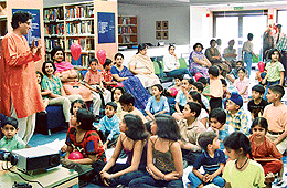 Paper-cutting artist Prabal Pramanik at The British Library on Sunday.