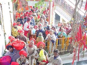 Devotees at the shrine of Baba Balak Nath at Deot Sidh in Hamirpur district