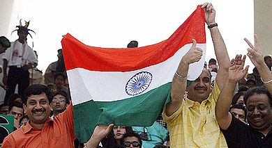 Indian cricket fans hold the Tricolour