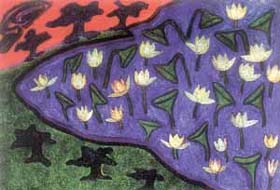Lotus pond - An oil on canvas by Eleena Bamik