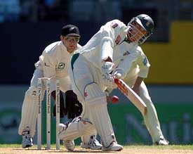 South Africa's Jacques Rudolph plays a shot as New Zealand wicketkeeper Brendon McCullum watches on the fourth day of the second Test at Eden Park in Auckland 