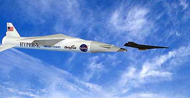 An artists impression released by NASA shows the separation of the X-43A research vehicle from the Pegasus booster