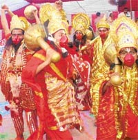 A tableaux depicting a scene from the Ramayana duirng a nagar kirtan on the eve of Ramnavmi