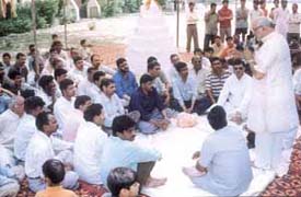 BJP candidate from Outer Delhi constituency Sahib Singh Verma at a campaign meeting in Saket in the Capital.