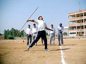 Amandeep Singh Bhatti of Lovely Institute of Technalogy throws the javelin in Jalandhar 